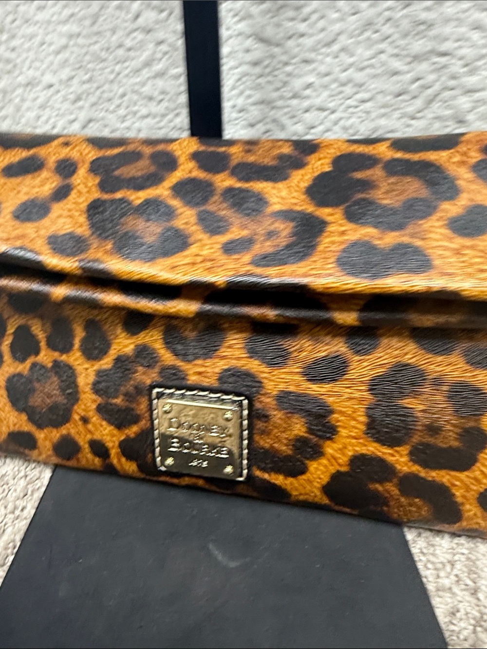 Dooney & Bourke Leopard Print Fold-Over Shoulder Bag/Clutch - Black Strap - Picture 2 of 9